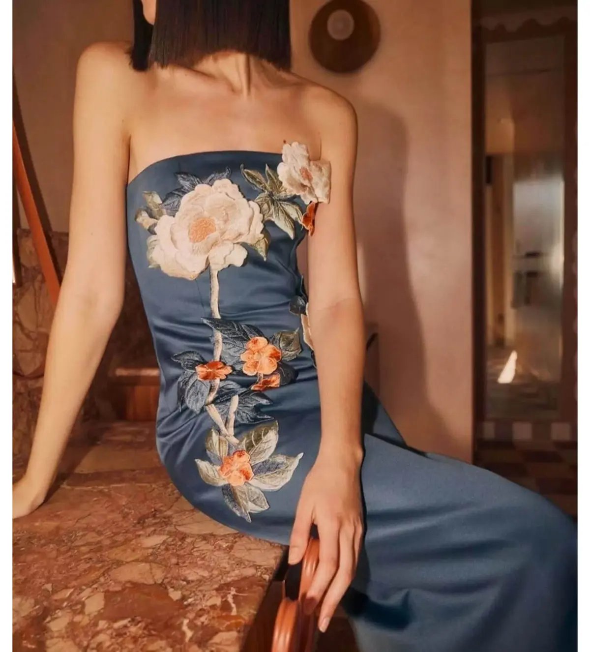 Leo Lin Rayna Appliqué Floral Bustier Maxi Dress Pear Blossom Size AU 12 photo 4