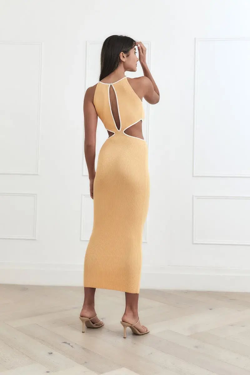 San Sloane Adrian Rib Midi Dress Yellow Size 8 photo 3