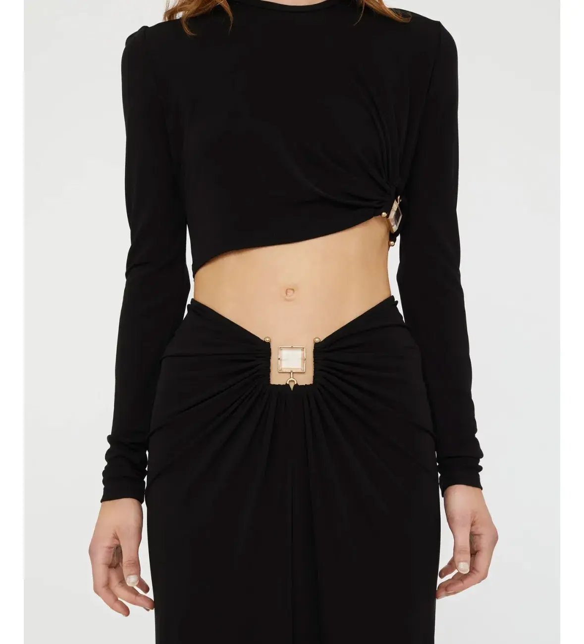 Christopher Esber Bezel Quartz Ruched Long Sleeve Top Black Size 12 photo 3