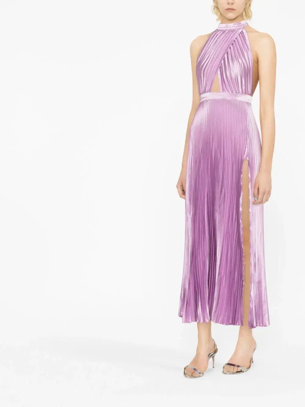 L'Idée Pleated Halterneck Dress Violet Purple Size 8 photo 2