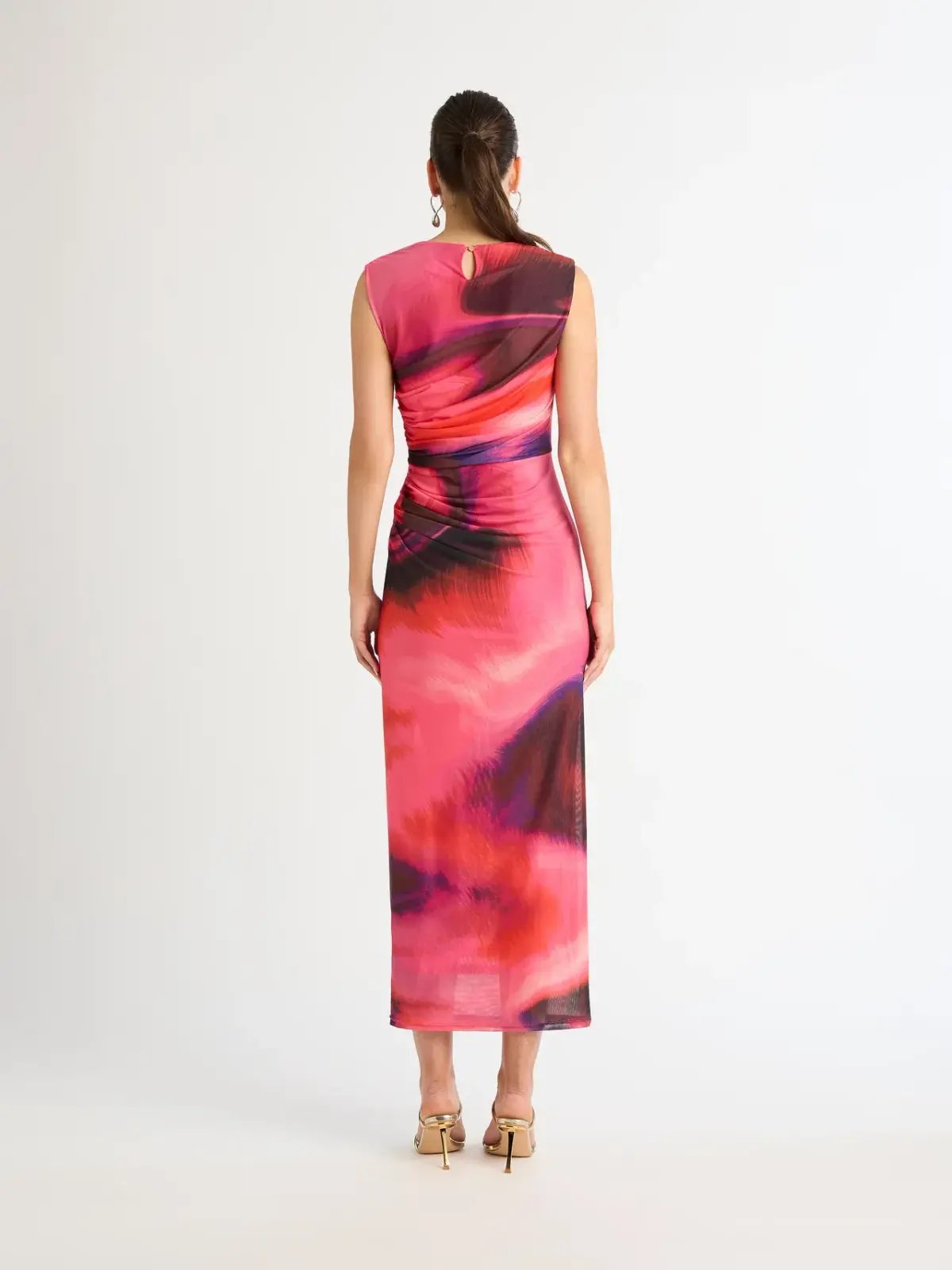 Sheike Tornado Mesh Maxi Dress Red and Pink Watercolour Print 12 photo 2
