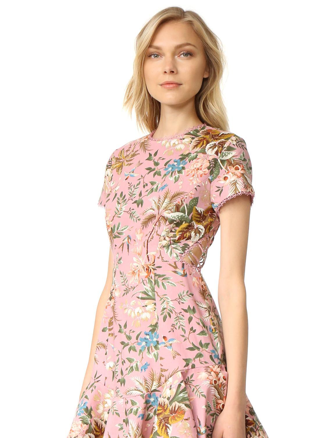 Zimmermann Tropicale Lattice Mini Dress Pink Floral Size 6 photo 2