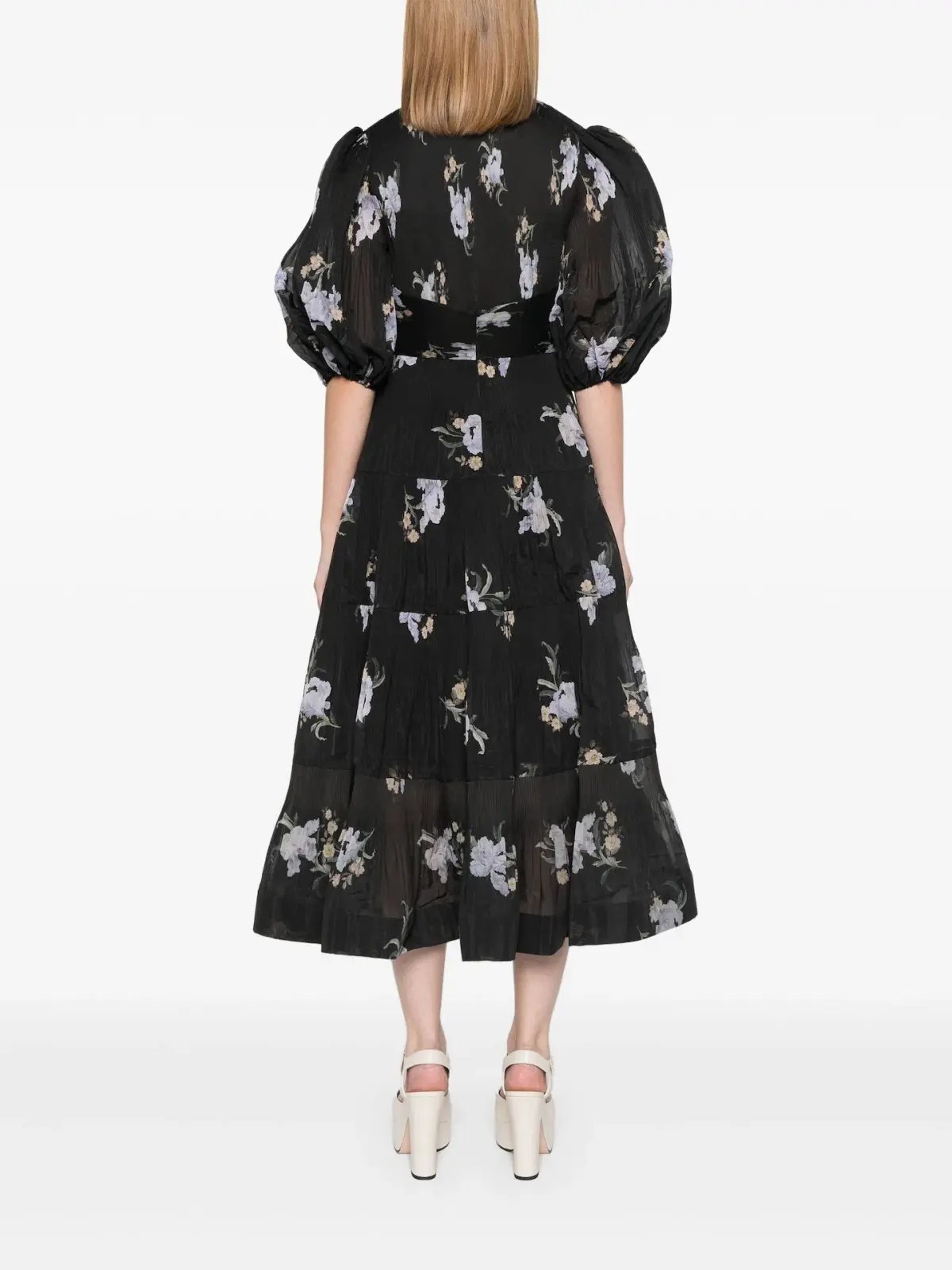 Zimmermann Pleated Midi Dress Black Iris Floral Size 1/ AU 10 photo 3