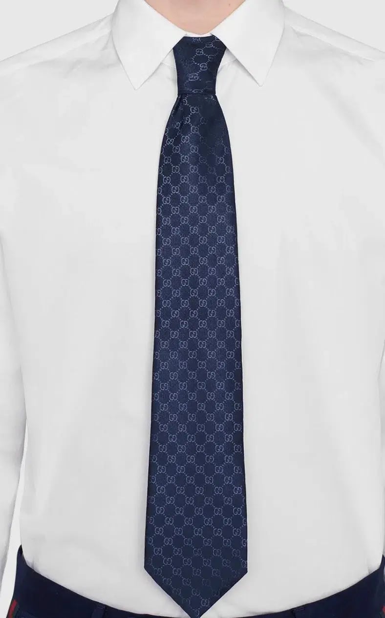 Gucci GG Pattern Silk Tie Navy photo 2