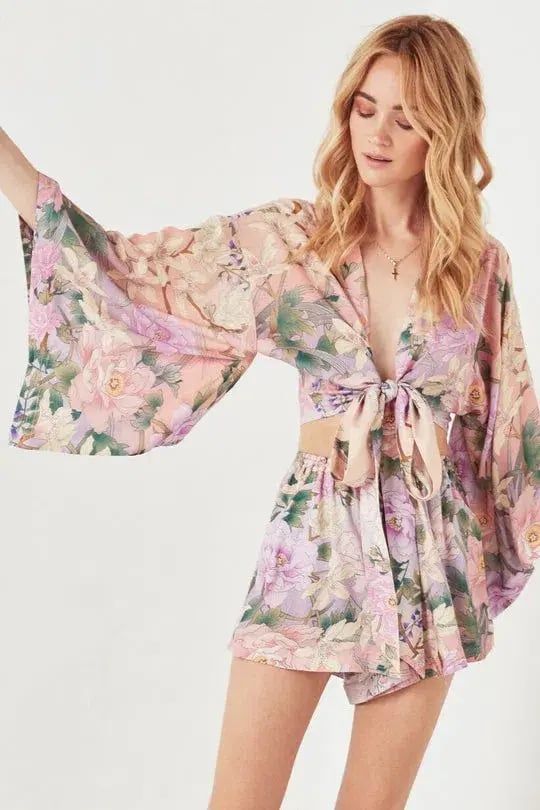 Spell Lily Kimono Top Size L and Flutter Shorts Size XL Set Print photo 3
