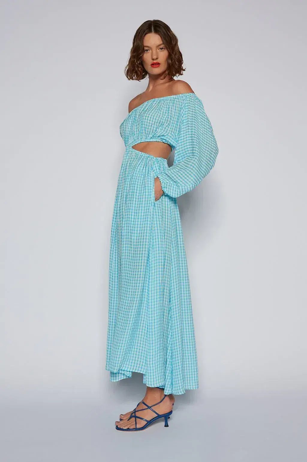 Scanlan Theodore Gingham Cutout Dress in Sky Size 6 photo 2