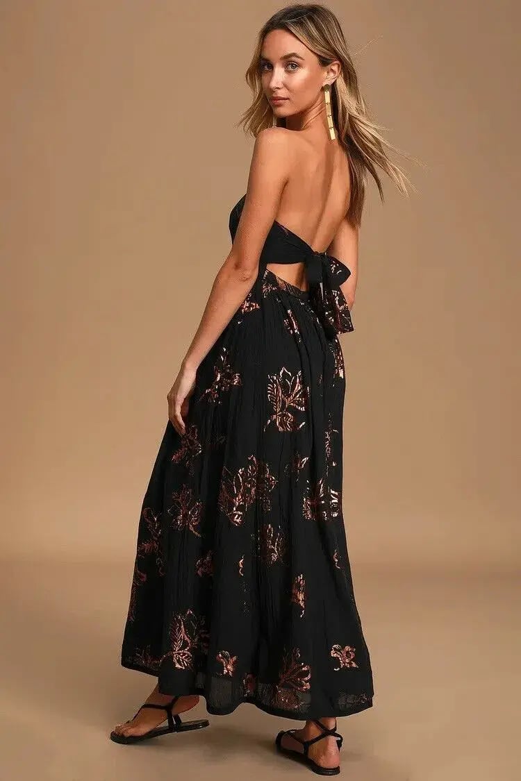 Free People Baja Babe Midi Dress Black Size 10 photo 3