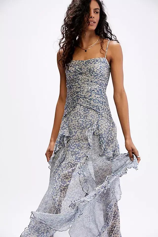 Shona Joy Candice Ruched Frill Maxi Dress Print Size 6 photo 4