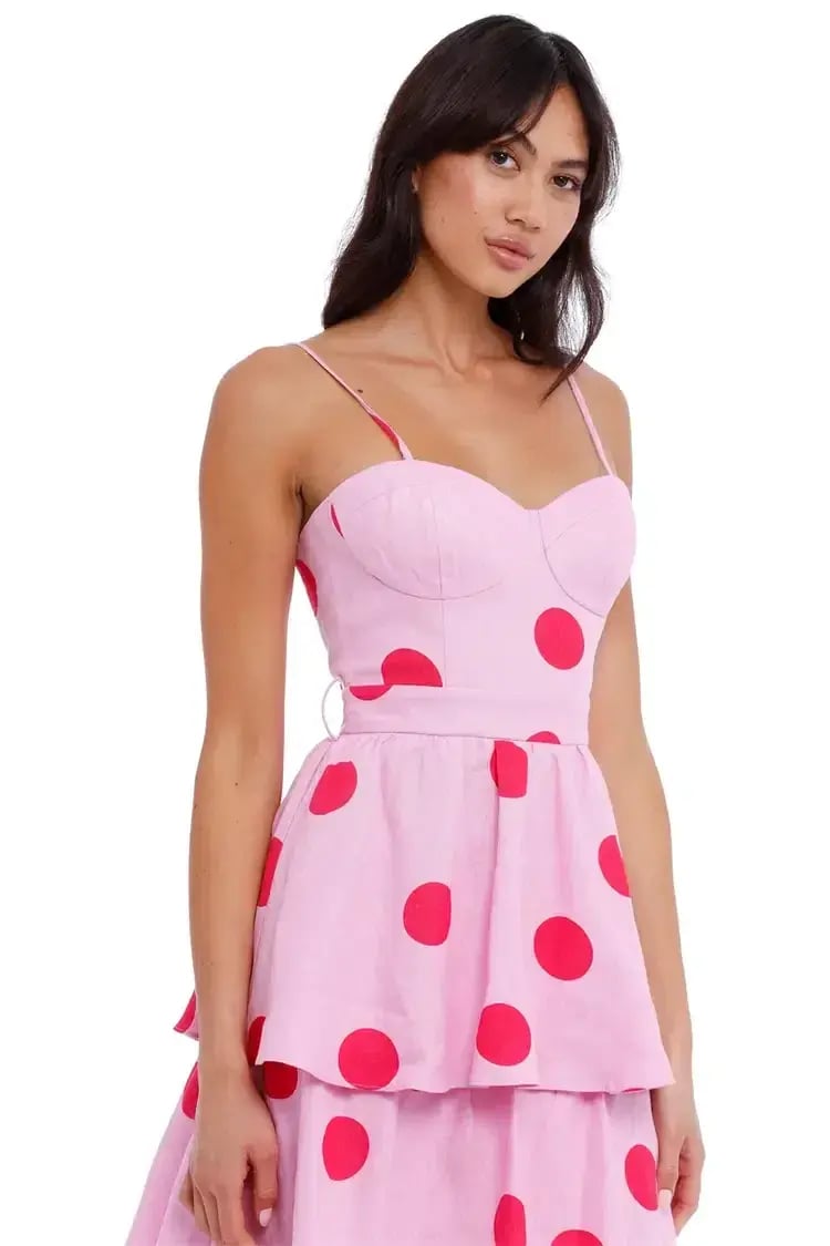 Rebecca Vallance Dalia Midi Dress Pink Polka Dot Print size 14 photo 4