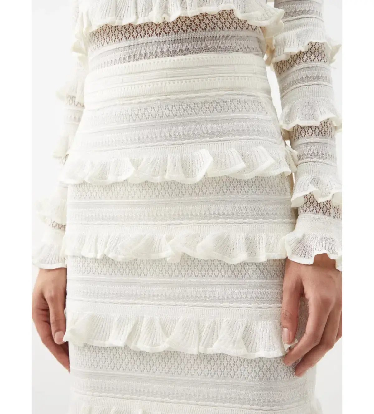 Zimmermann Wonderland Frilled Lace Top and Midi Skirt Set White Size 0 / AU 8 photo 5