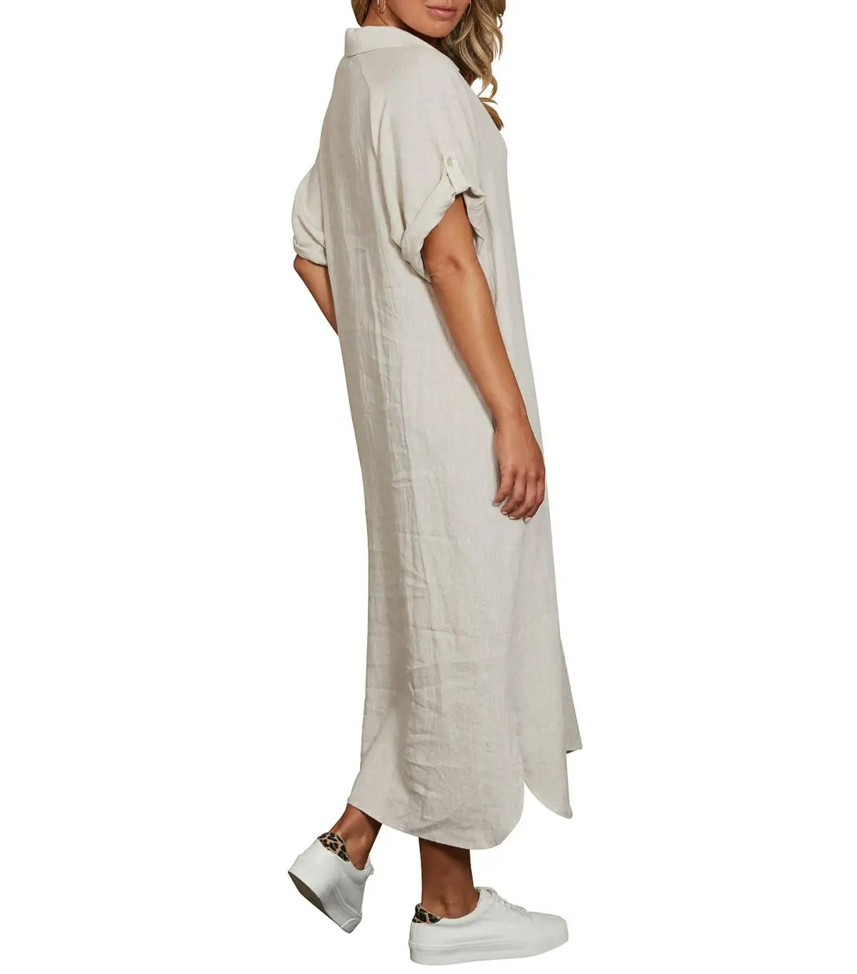 Eb And Ive Short Tab Sleeve Linen Studio Midi Shirt Dress Tusk Size M / AU 10 photo 3