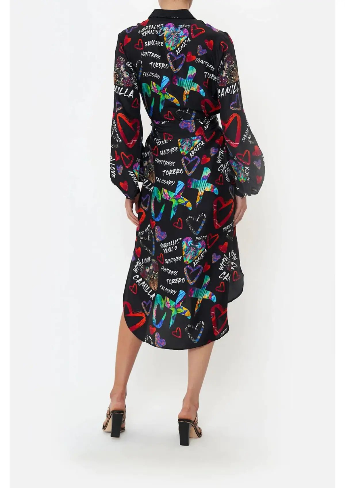 Camilla Tagged Up High Low Midi Shirt Dress Black Print Size M / AU 12 photo 2