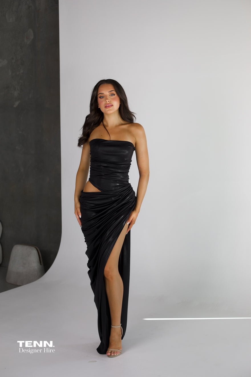 Albina Dyla Jet Corset Gown - Metallic Black photo 4