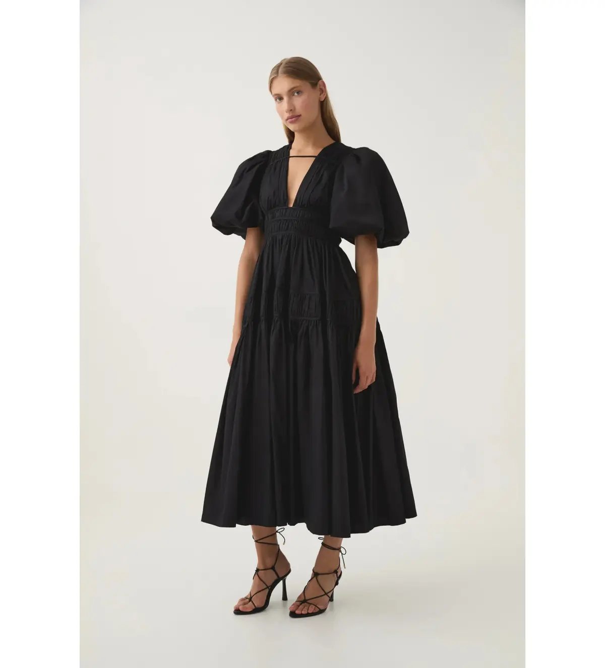 Aje Fallingwater Ruched Midi Dress in Black Size S / AU 8 photo 3