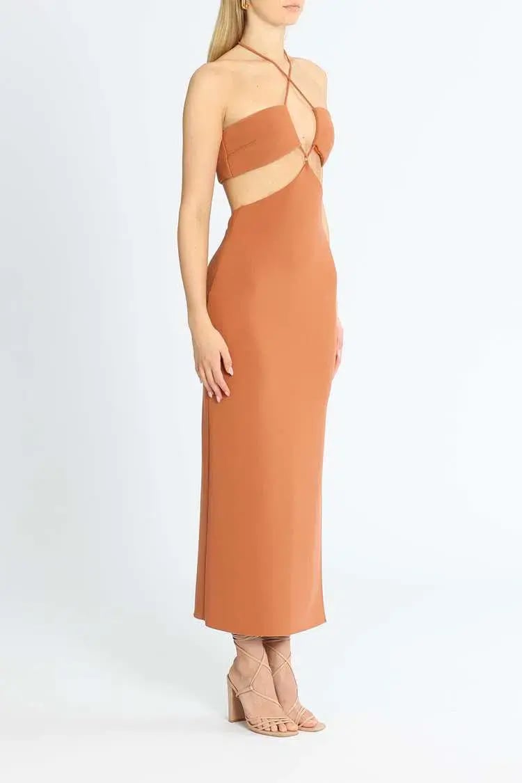 Bec and Bridge Cut Out Midi Dress Orange Size 16 photo 2