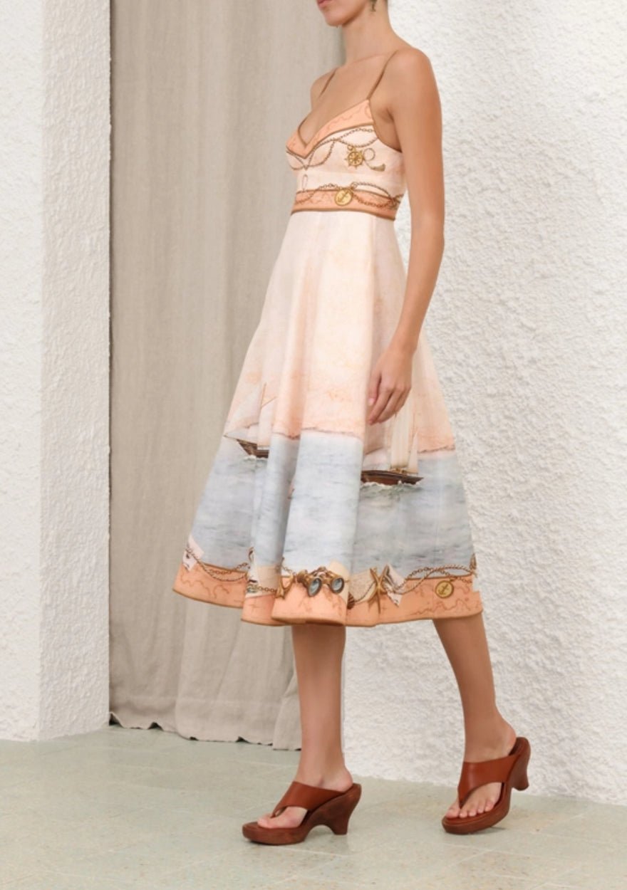 Zimmermann Scarborough Picnic Midi Dress In Peach Nautical Map photo 3