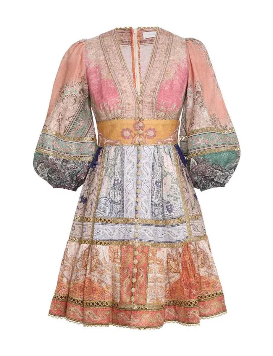 Zimmermann Anneke Lantern Mini Dress Print Size 0 /Au 8 photo 2