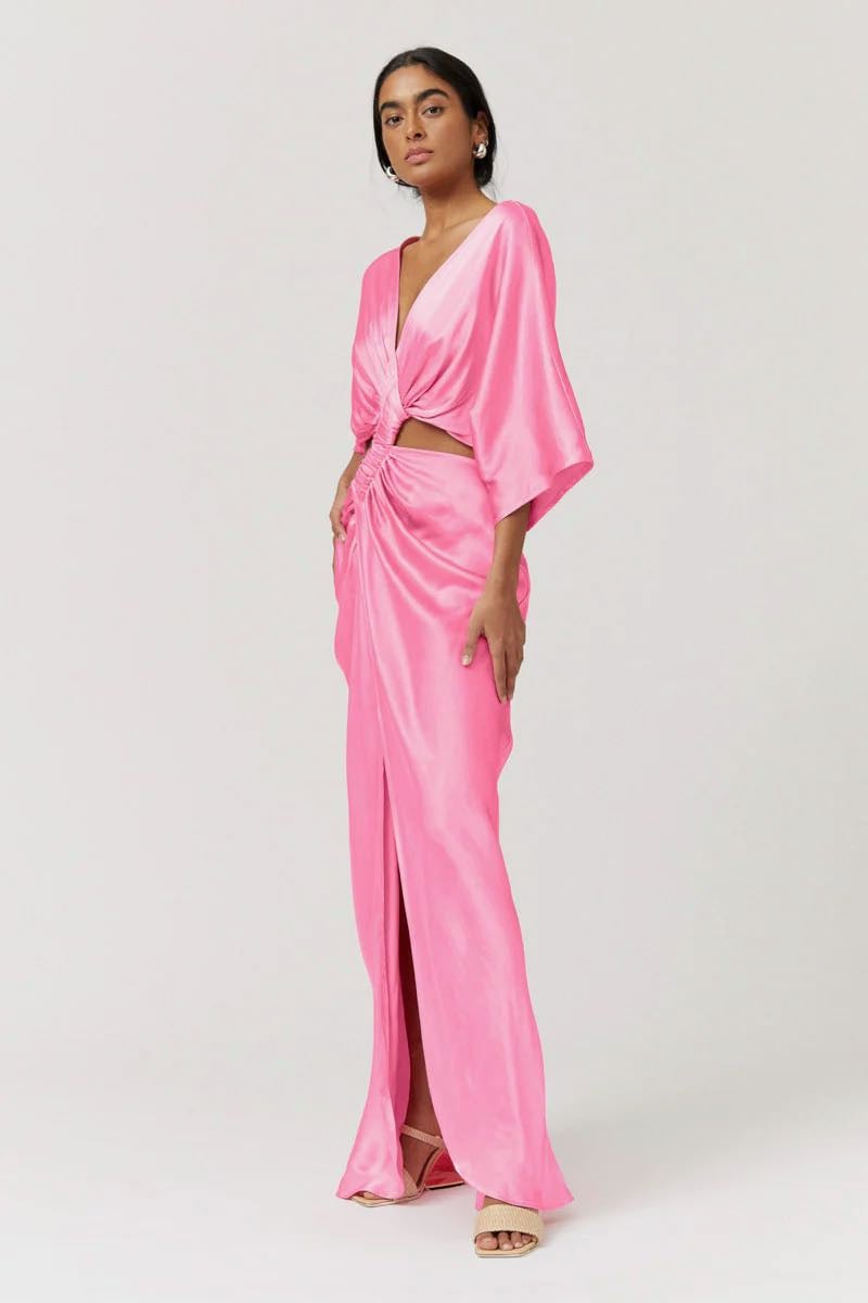 SUBOO TATE ROUCHED CROSS OVER MIDI DRESS - CANDY PINK photo 2