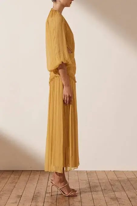 Shona Joy Iris Cut Out Backless Midi Dress Saffron Yellow Size 10 photo 4