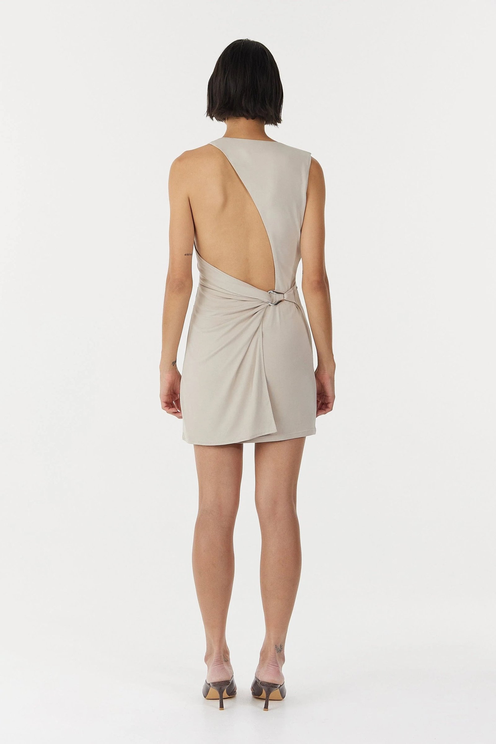 THIRD FORM STIRLING TWIST ASYMMETRIC MINI DRESS - OYSTER GREY photo 5
