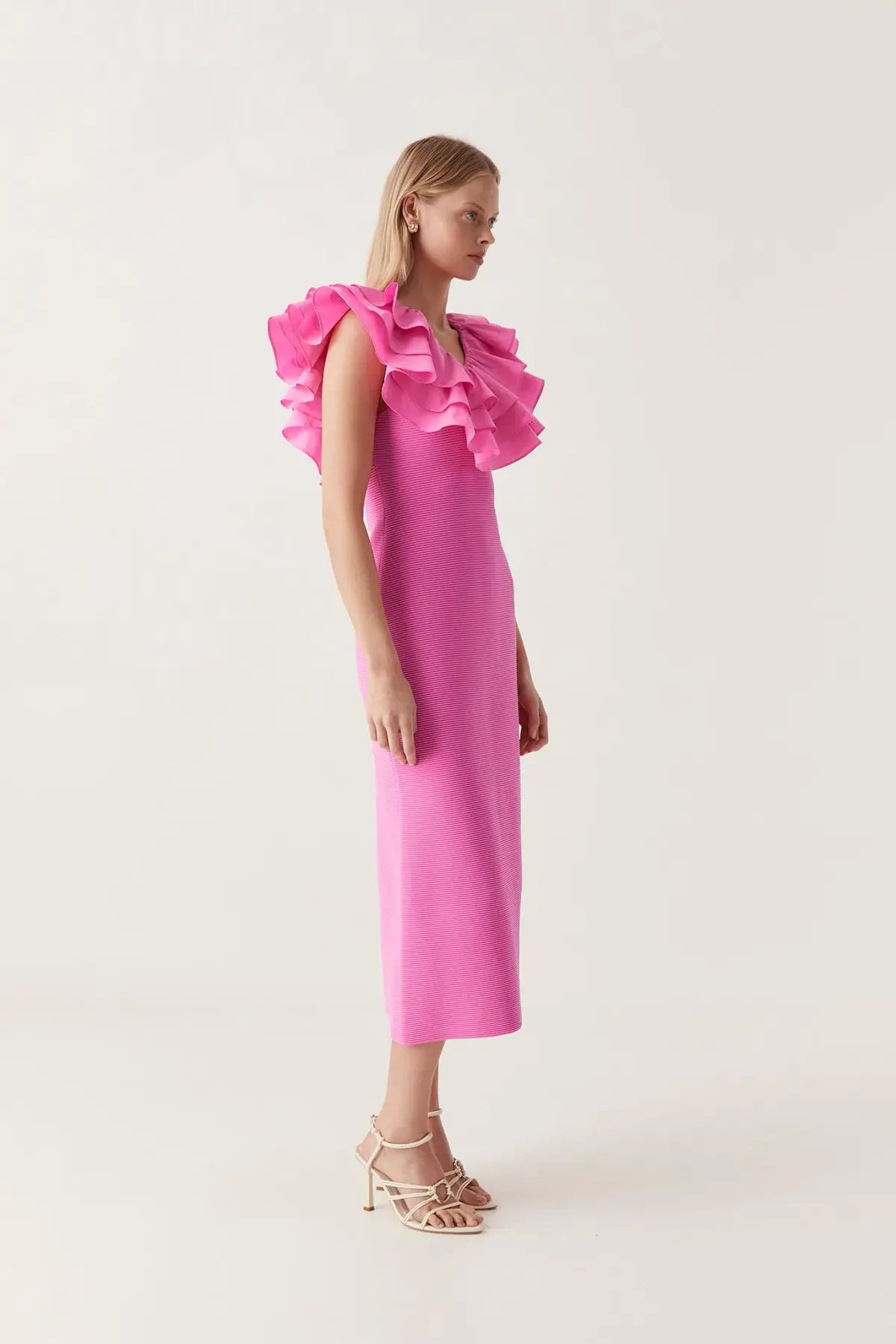 Aje Transcendent Ruffle Midi Dress Pink Size 8 photo 2