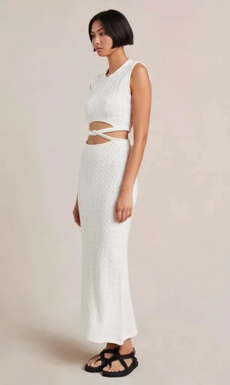 Bec & Bridge Effie Knit Cut Out  Midi Dress White Size 8 photo 2