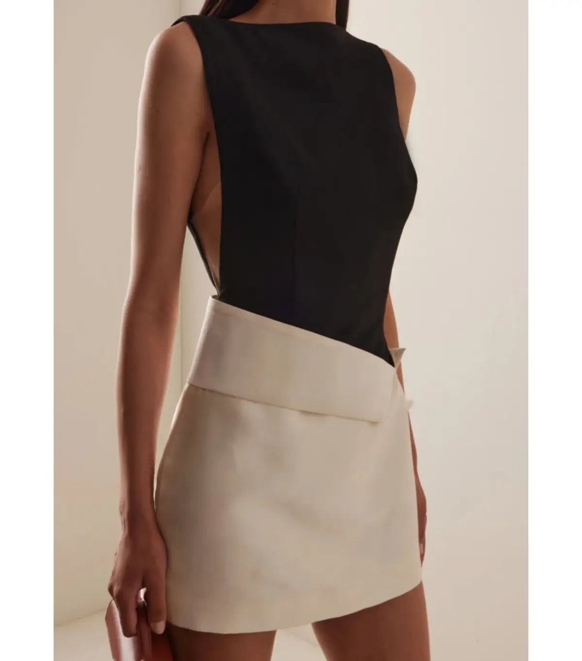 Rachel Gilbert Rikki Foldover Stretch-crepe Mini Dress Black/White Size AU 8 photo 2