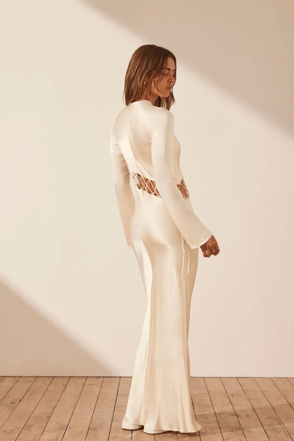 Shona Joy Arienzo Asymmetrical Lace Up Maxi Dress Cream Size 10 photo 2