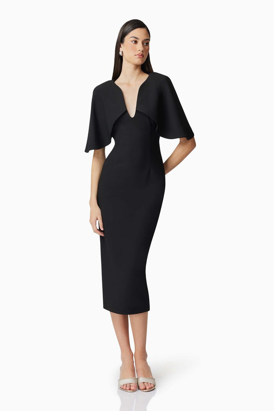 Elliatt Gia Cape Midi Dress - Black photo 3