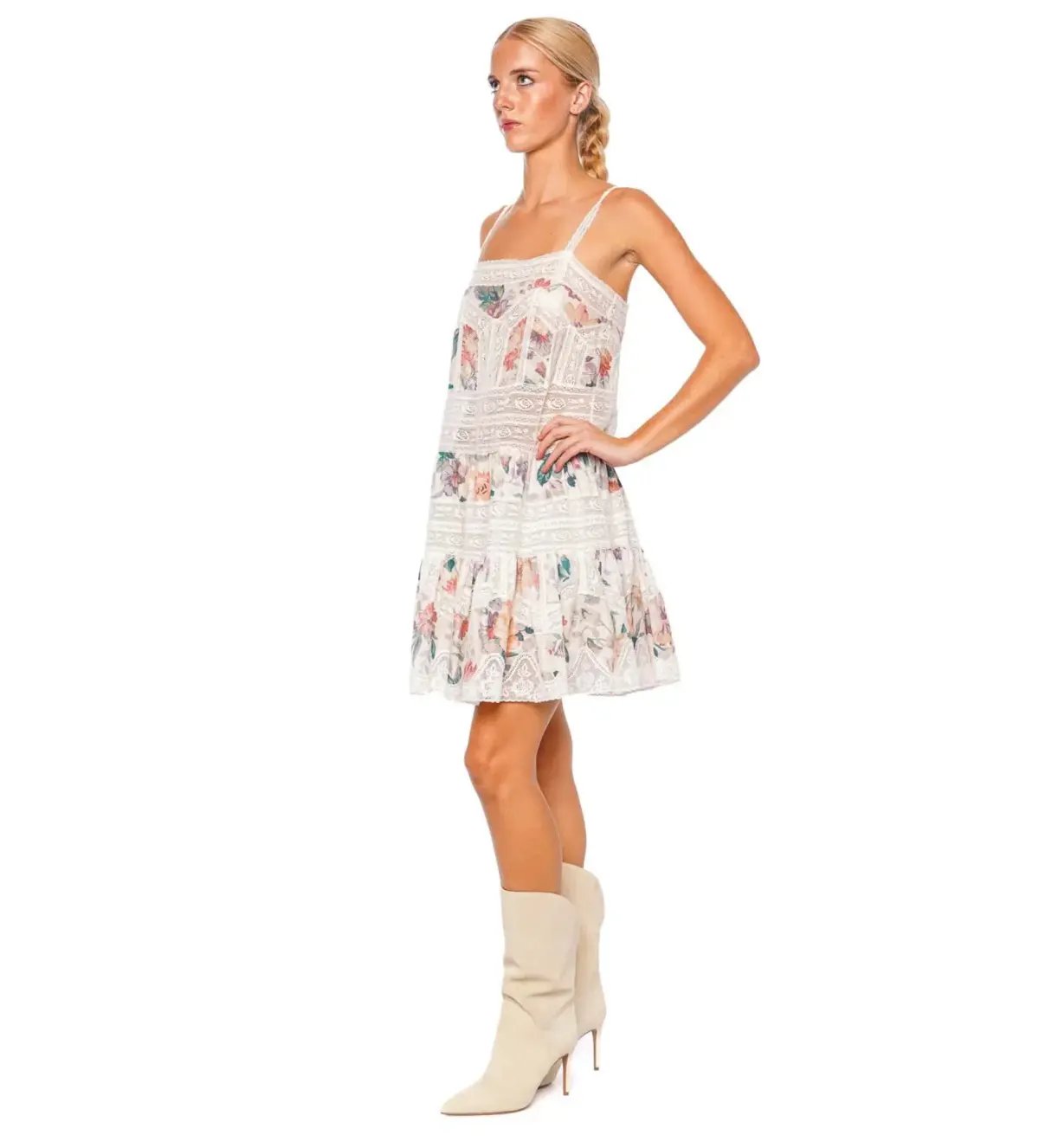 Zimmermann Acacia Lace Trim Mini Dress Cream Multi Floral Size 0P / AU 6P photo 2