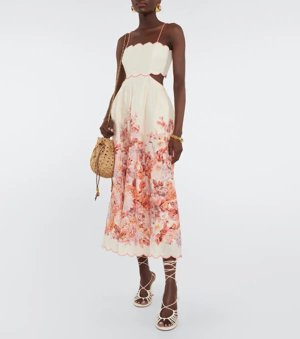 Zimmermann Devi Scallop Midi Dress Cream Floral Size 2 / AU 12 photo 2