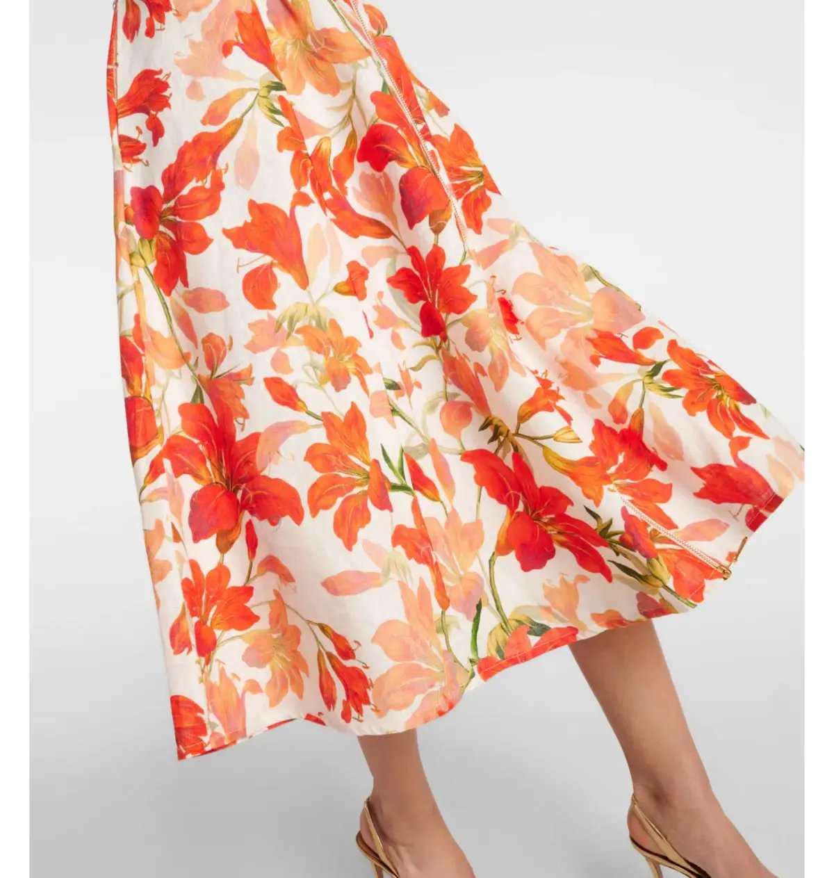 Zimmermann Tranquillity Floral Linen Midi Dress in Red Lily Print Size AU 8 photo 3