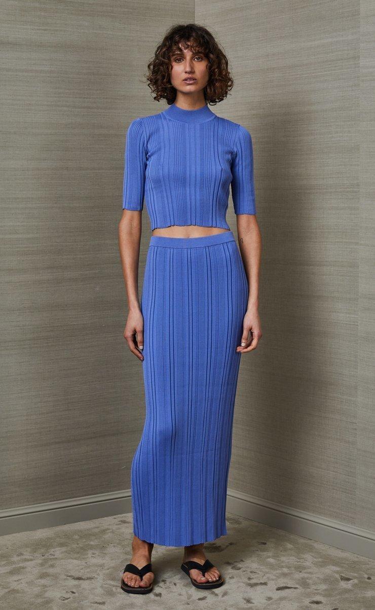 Bec & Bridge Esme Knit Crop Top & Midi Skirt Set Blue Size 8 photo 2