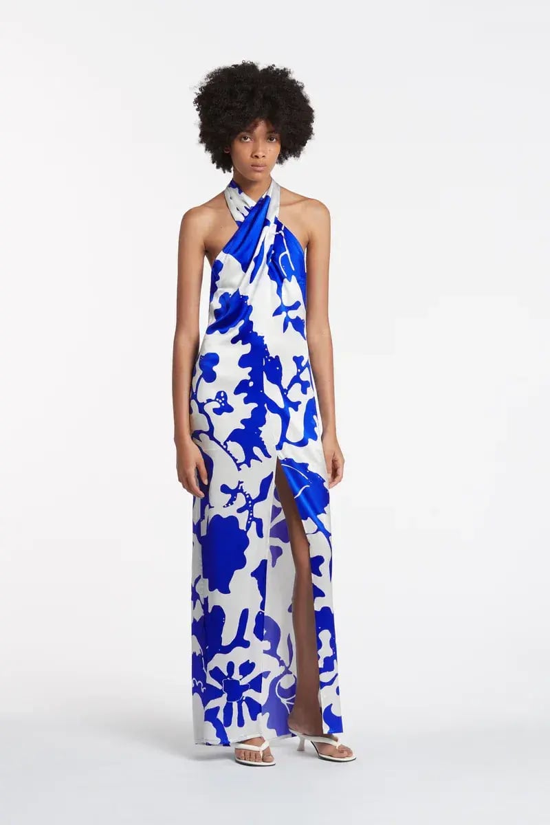 Sir the Label Esme Halter Silk Maxi Dress Blue Print Size 3 / AU 12 photo 2