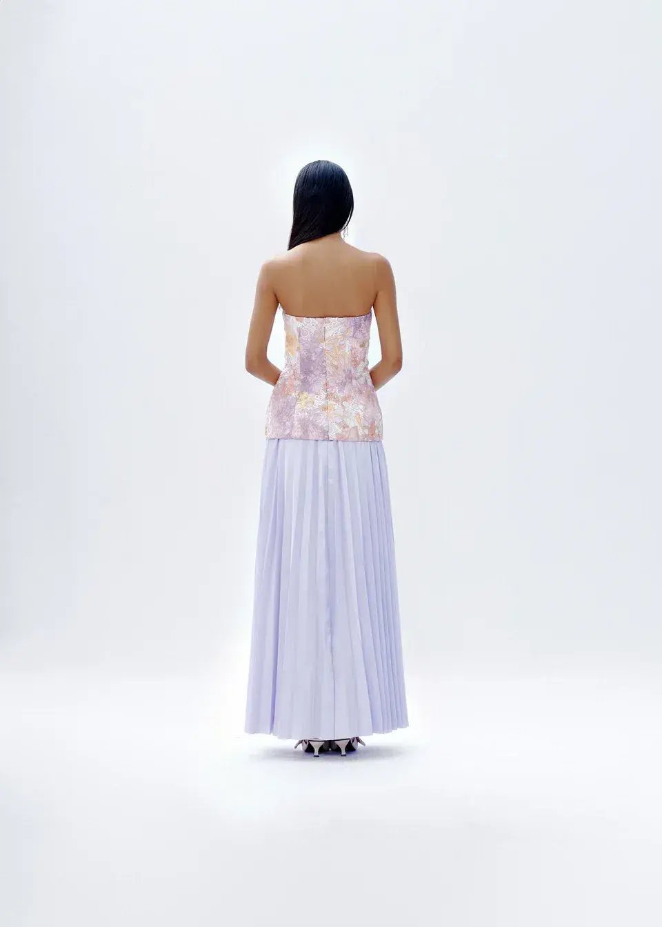 Justin Tong Cascade Pleated Gown Lilac Size 10 photo 2
