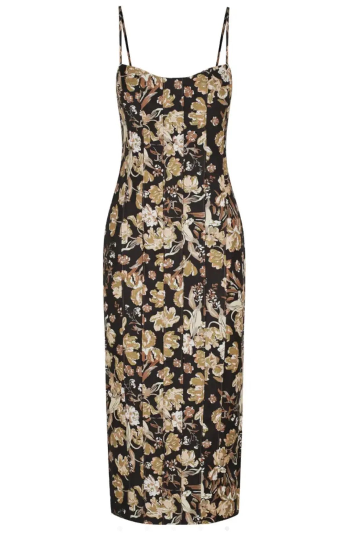 Shona Joy Palermo Linen Fitted Midi Dress Black/Multi Floral Size 10 photo 3
