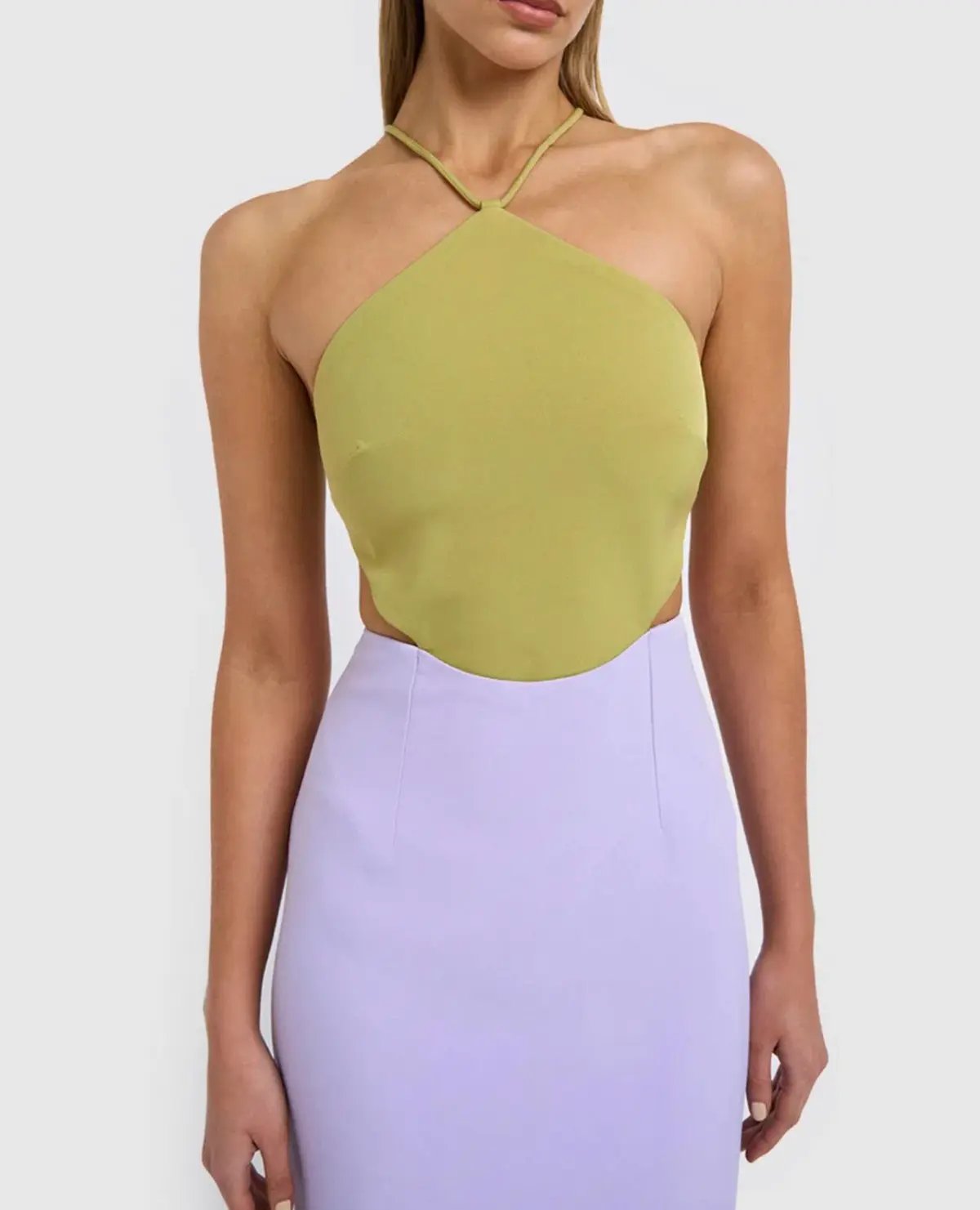 By Johnny The Fresco Halter Maxi Dress Lilac/Green Size 12 photo 4