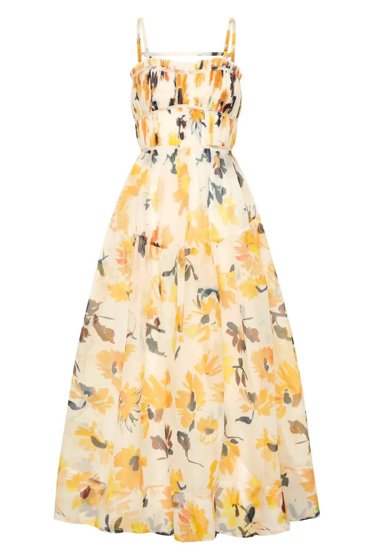 Aje Botanica Cross Back Midi Dress Pressed Sunflowers Size 8 photo 5