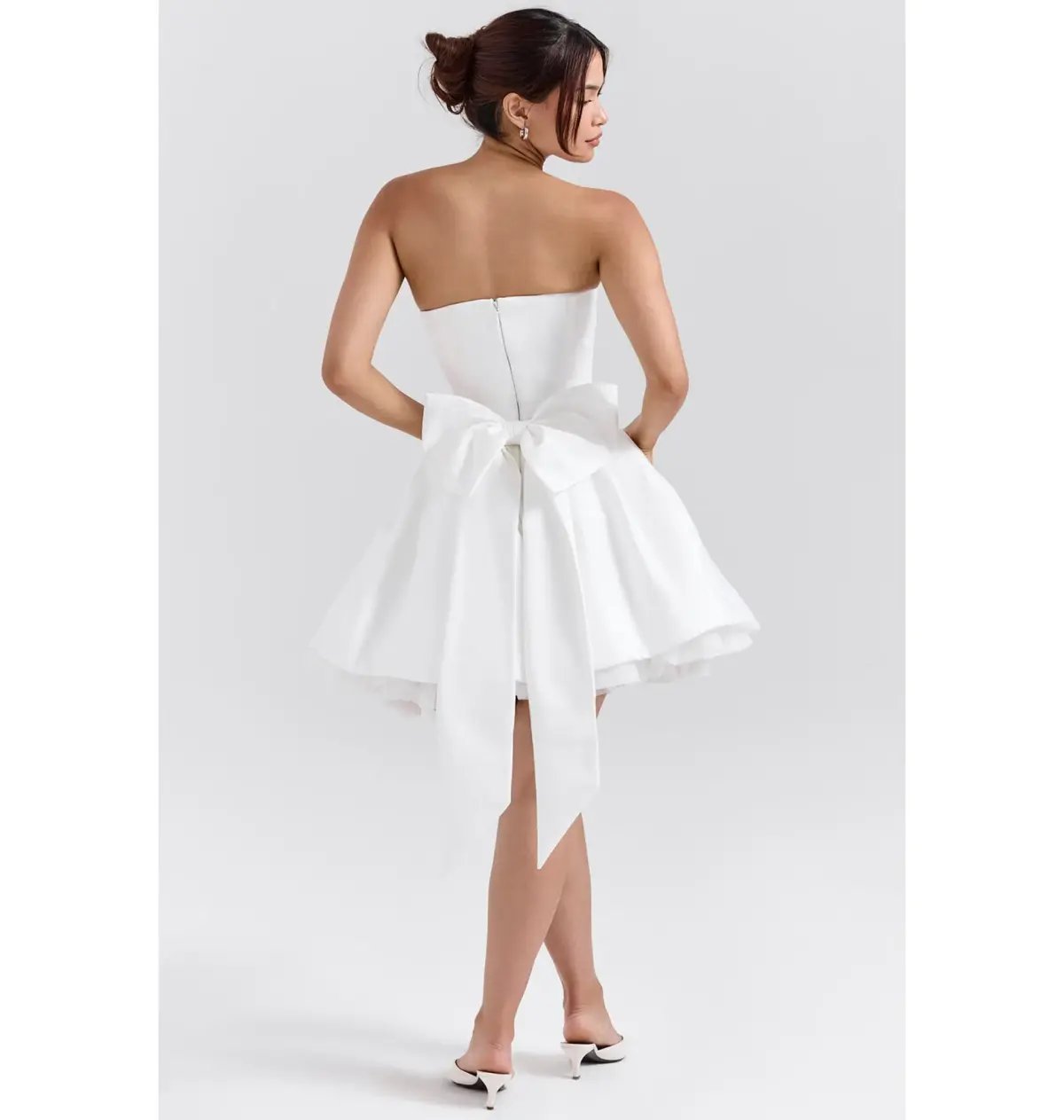 House of CB Noele Satin Strapless Bow Mini Gown White Size XS / AU 6 photo 4