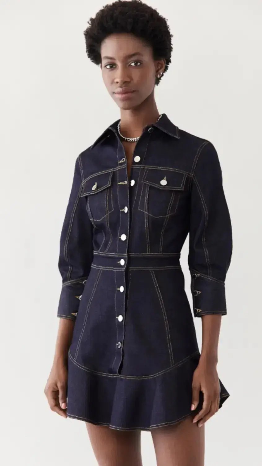 Brandon Maxwell Stretch Denim Button Down Dress Blue Size 2/Au 6 photo 2