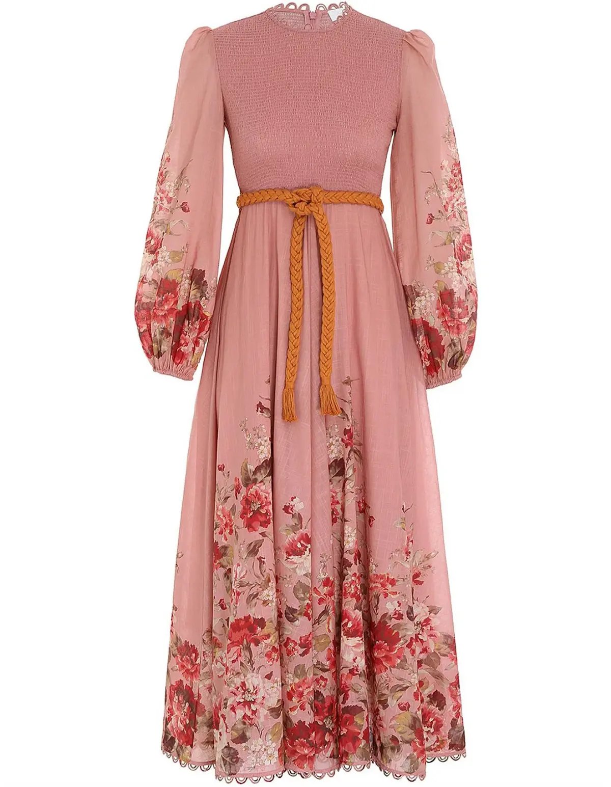 Zimmermann Cassia Shirred Midi Dress Musk Floral Size AU 12 photo 2