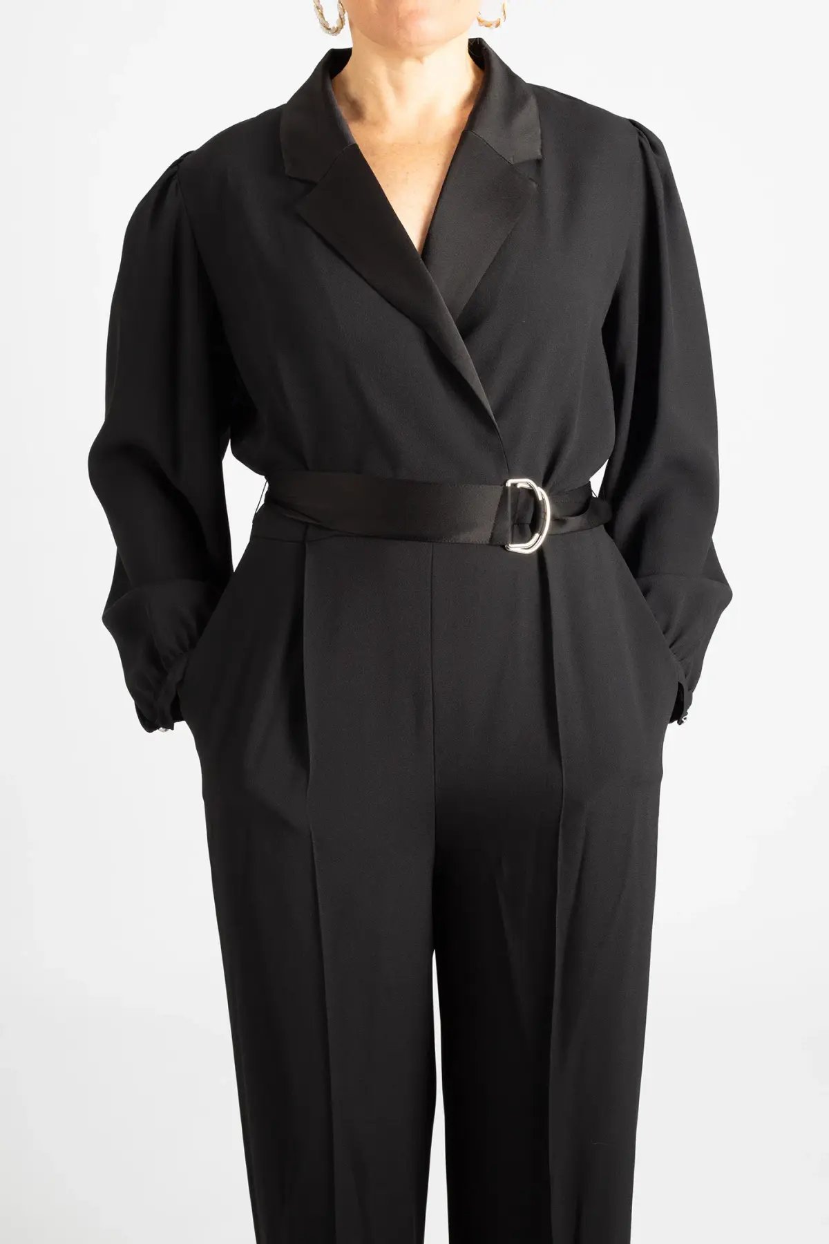 Hugo Boss Tonal Silken Trims Crepe Jumpsuit Black Size 10 photo 6