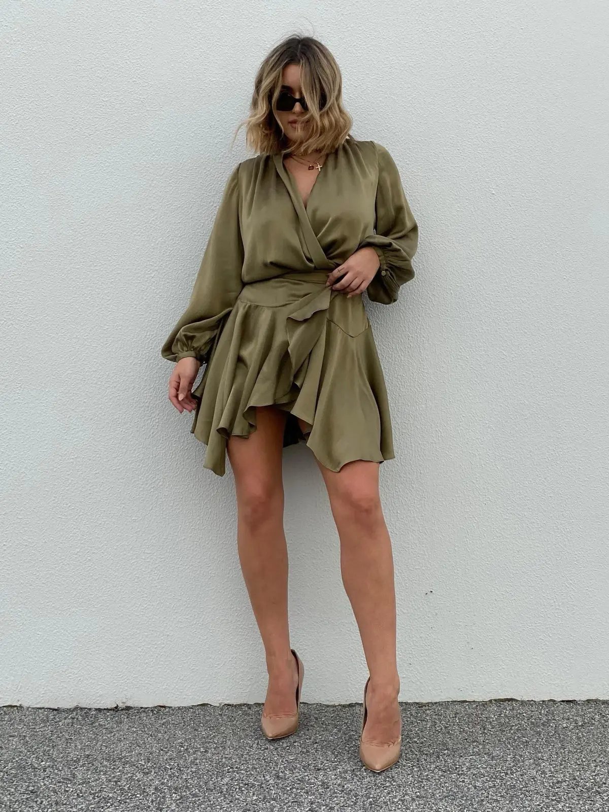 Zimmermann Long Sleeve Sueded Silk Wrap Robe Dress Olive Green Size 0 / AU 8 photo 2