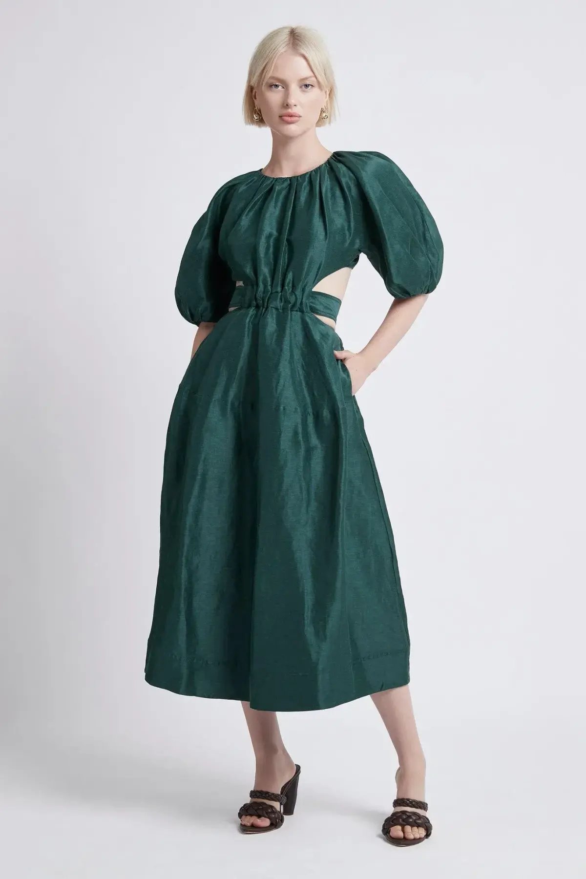 Aje Mimosa Cutout Midi Dress Emerald Green Size 12 photo 2