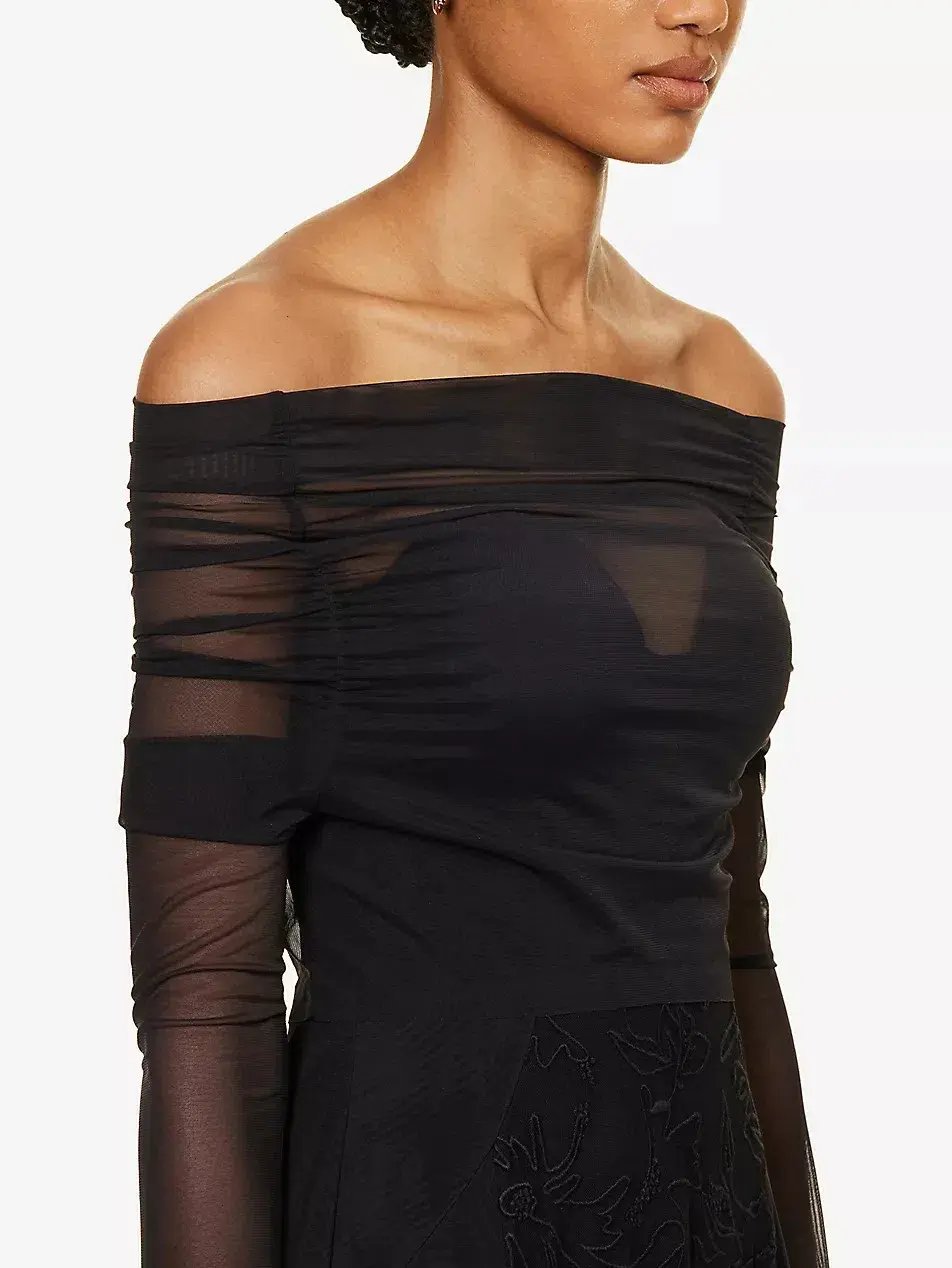 Camilla & Marc Nolana Semi Sheer Full Length Evening Dress Black Size 14 photo 3