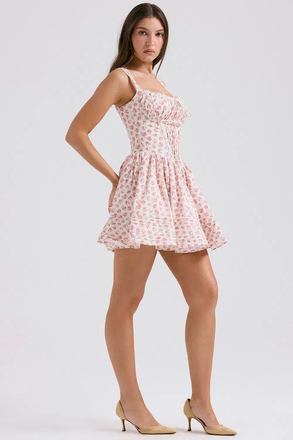 House of CB Natassia Cotton Mini Dress White Rosebud Print Size 8 photo 8