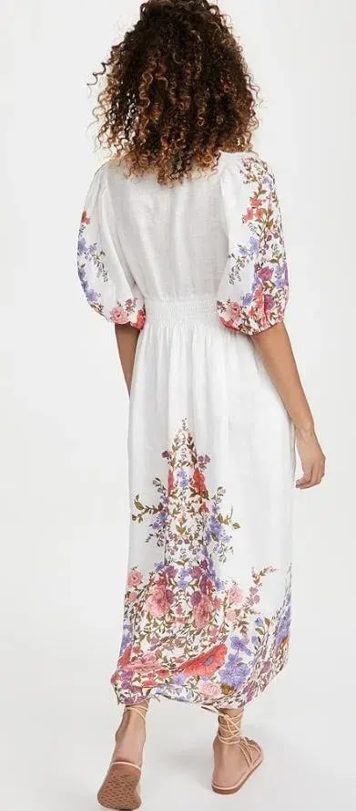 Zimmermann Poppy Shirred Waist Midi Dress White Size 12 photo 6