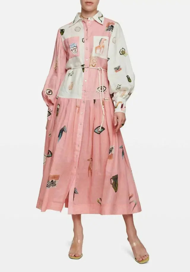Alemais Cleo Patchwork Midi Shirtdress in Pink Multi Size 14 photo 3