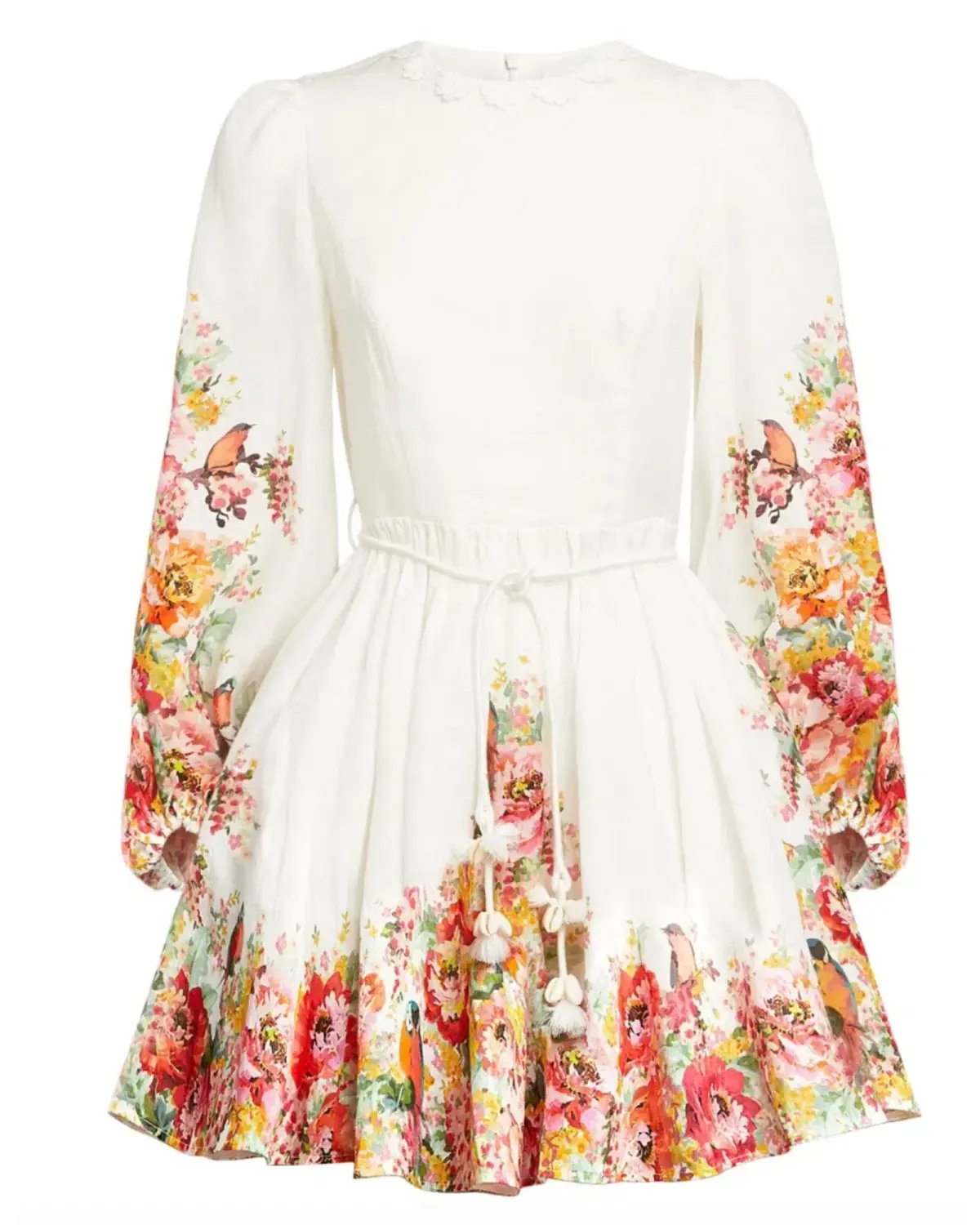 Zimmermann Mae Embellished Linen Mini Dress Floral Print Size AU 8 photo 3