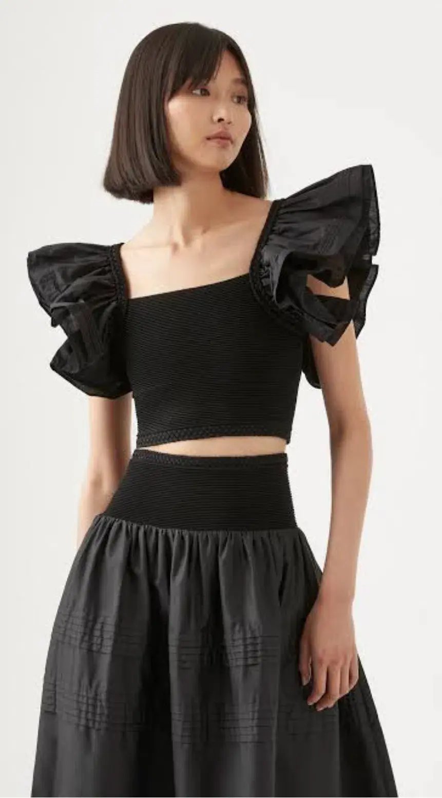 Aje Corinne Knit Bodice Crop Top and Rosalie Knit Waist Midi Skirt Set in Black Size XL / AU 16 photo 4